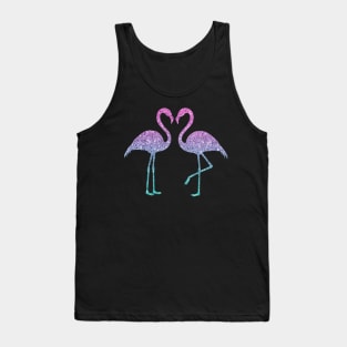 Bright Pink Purple Ombre Faux Glitter Flamingos Silhouette Tank Top